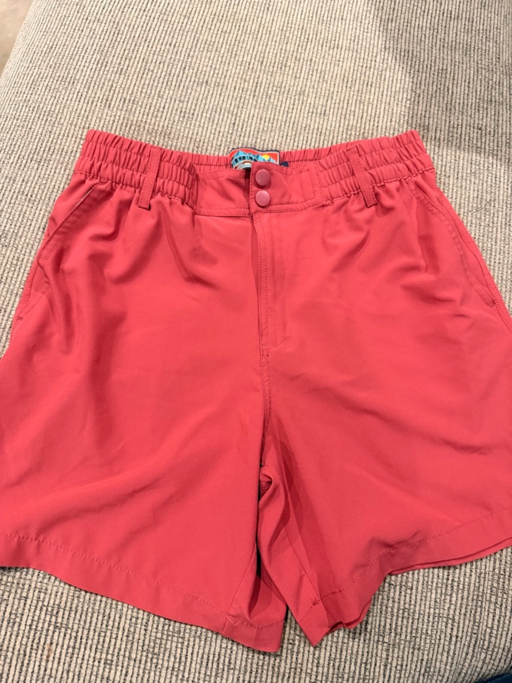 BURLEBO Coral Pink Snap-Front Shorts with Angler Lined Pockets